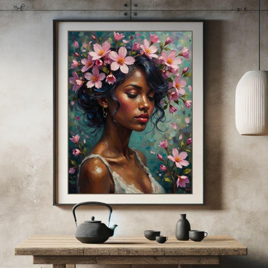 Flower Crown Portrait Wall Art Printable - Soft Oil Style Painting With ...
