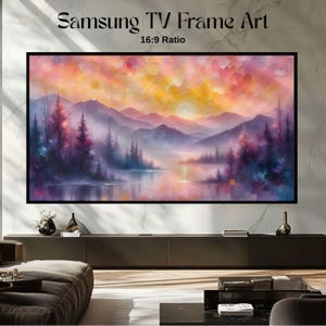 Samsung Frame TV Art, Sunrise Lake Landscape Printable, Warm Cottagecore Mountain Scene, Earthy Sunset Wall Decor Download 1738