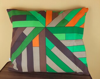 Cushion with retro print, vintage pillowcase geometric pattern, 70s