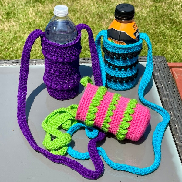 Over the Shoulder Bottle Holder - Crochet Pattern - FULL COLOR PDF Digital Download - Beginner Friendly