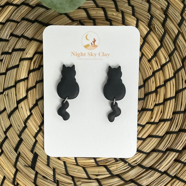 Black Cat Earrings | Stud Earrings | Handmade Earrings | Halloween Earrings | Polymer Clay Earrings.