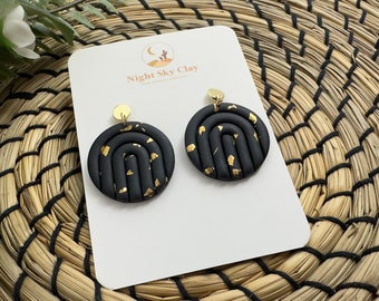 Black Polymer Clay Dangle Earrings | Circle Polymer Clay Earrings.