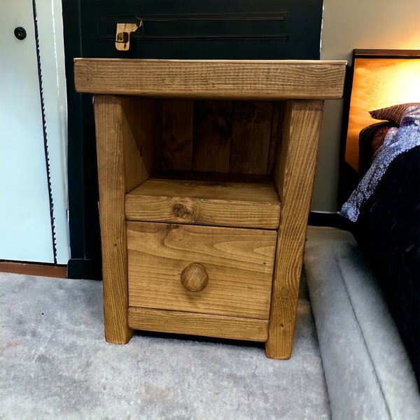 Solid wood bedside cabinet with draw