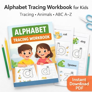 Alphabet Tracing Worksheets A-Z Printable, Animal ABC Learning, Preschool Workbook, Kindergarten Writing Practice PDF