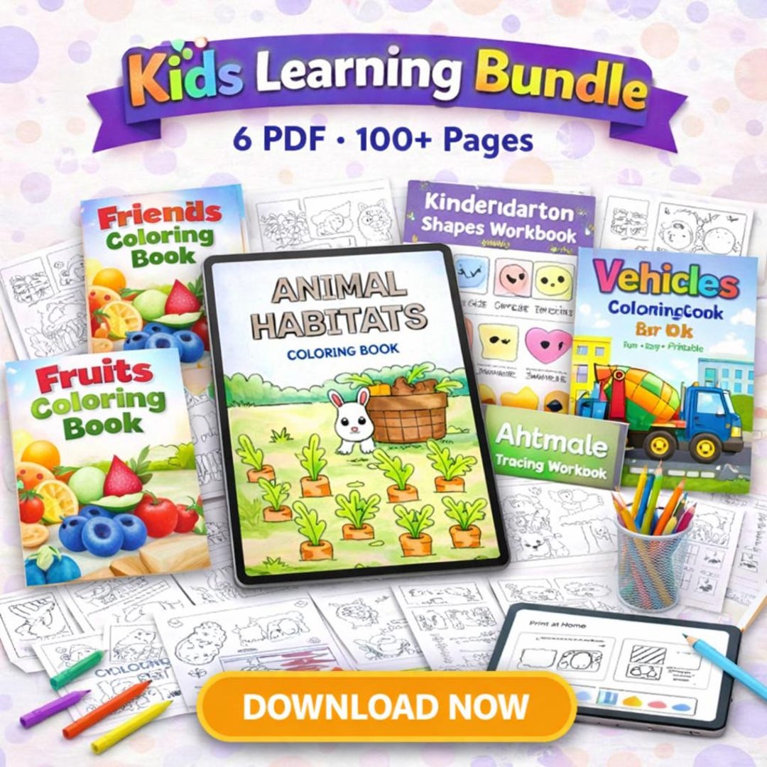 Kids Learning Bundle for Kids | 6 PDF Printable Worksheets | 100+ Pages ...