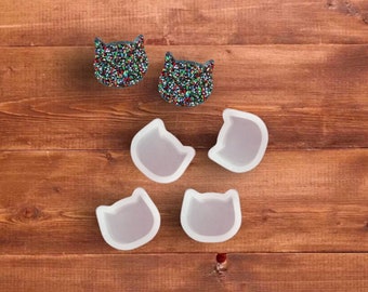 Cat head silicone molds, stud earring molds cat head, cat head resin mold for resin embellishment and jewelry making, sold as pairs