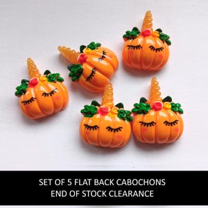 Halloween pumpkin cabochons set of 5, resin pumpkin unicorn cabochons set for craft embellishment projects,halloween resin pumpkin flat back