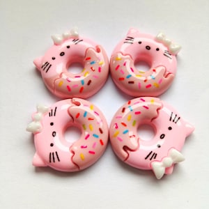 Cute kitty doughnut kawaii cabochons, resin animal cabochon for jewelry making and craft embellishment, Set of cute kawaii food resin charms