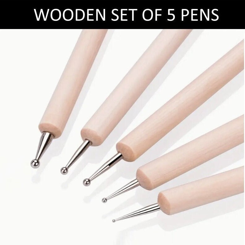 5 x 2 Way Dotting Tool Dotting Pen Marbleizing Tool Nail Art Dotter Set NEW  UK