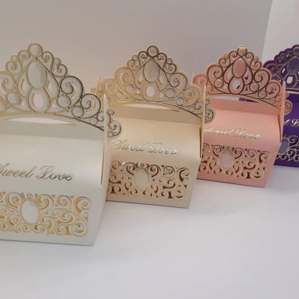 Laser cut Tiara design wedding favour box 50 per pack