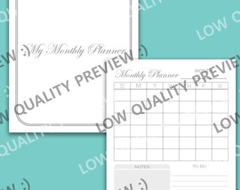 Inserto de planificador mensual, digital imprimible descargable, calander sin fecha, simple fácil de usar, diseño minimalista