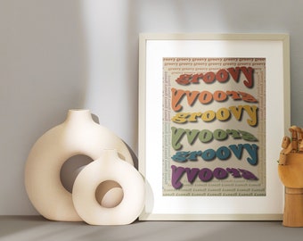 Groovy Wall Art Digital Printable Download, Trendy Boho Dorm Decor, Rainbow Wall Art, Póster imprimible