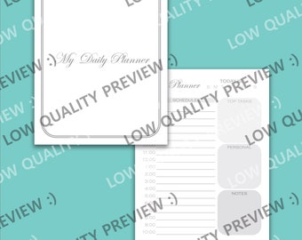 Inserto del planificador diario, por hora, digital imprimible descargable, calander sin fecha, simple fácil de usar, diseño minimalista