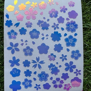 Holographic Sakura/Cherry Blossom Stickers, Cute Sakura Polco Deco Stickers for Polco, Journaling, Decorating, Permanent vinyl Sticker Sheet