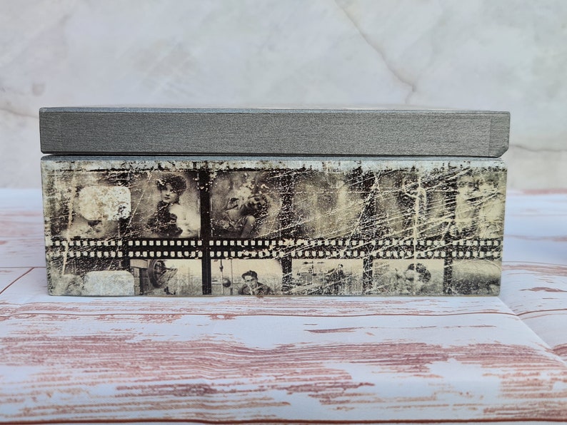 Decoupage Box Vintage Movies Design, Vintage Boxes, Storage Box, Rustic