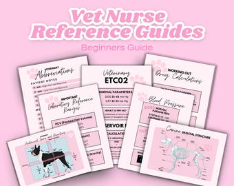 Veterinary Nursing Reference Guide Pocket Poster DIGITAL DOWNLOAD 10 Page