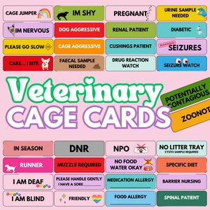 Cartões de Gaiola Veterinária - Temperamento, Alertas e Cartões de Segurança - Rainbow