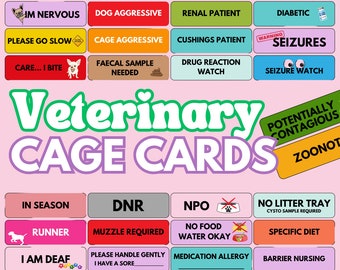 Cartes vétérinaires pour cages - Cartes de tempérament, d'alertes et de sécurité - Arc-en-ciel
