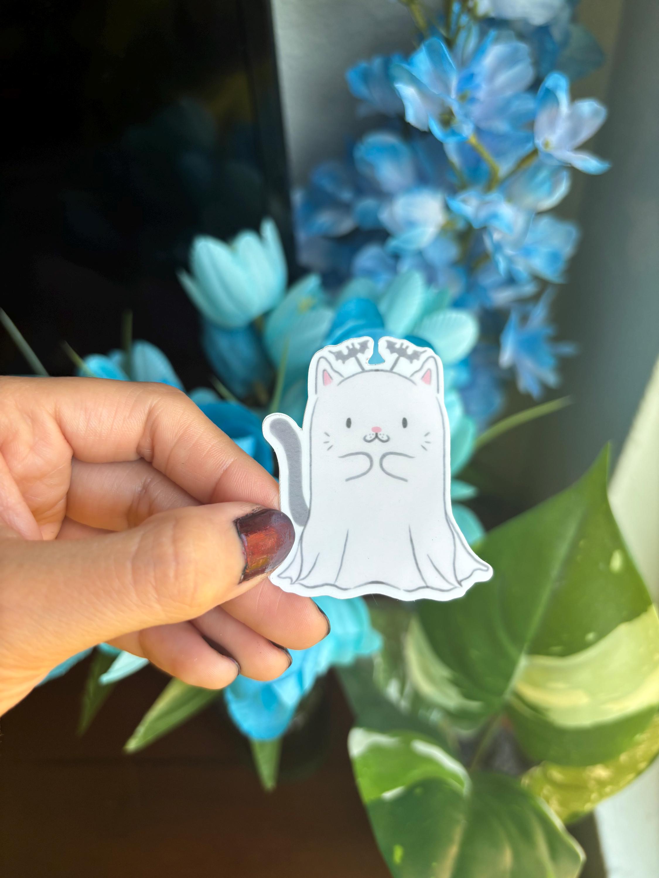 Ghost Cat Sticker | Cute Spooky Waterproof Vinyl Sticker | Halloween ...