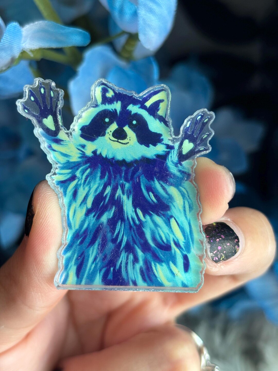 Cute Raccoon Pin | Teal Animal Acrylic Pin Style Button | Kawaii Trash ...