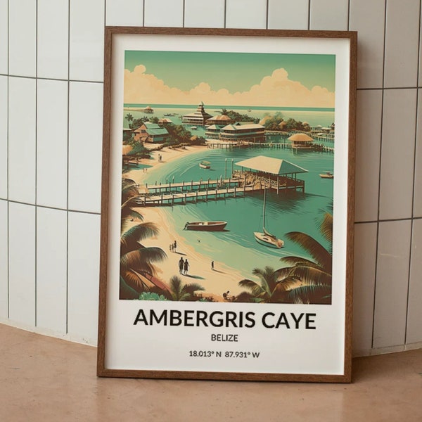 Ambergris Caye Poster, Retro Painting of Ambergris Caye, Belize - Vintage Style Wall Art