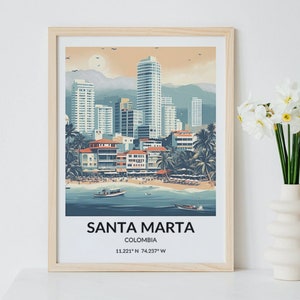 Santa Marta Poster, Santa Marta Painting, Colombia, Retro Style - Wall Art Inspired by the Beauty of Santa Marta
