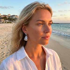 Baroque Freshwater Pearl Drop Earrings, S925 Sterling Silver, Natural 15-18mm Pearls