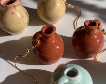 Miniatur Keramik Vase Ohrringe für Frauen Kleine Vase Ohrringe Handgemachte Bud Vasen Mini Blumentopf Ohrringe Pflanzen-Liebhaber Geschenke für Gärtner