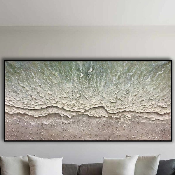 3D White Sea wave Texture Oil Painting Large Sea Landscape Art, Premium Custom Painting Minimalist Nature Large Wall Decor Living Room Decor