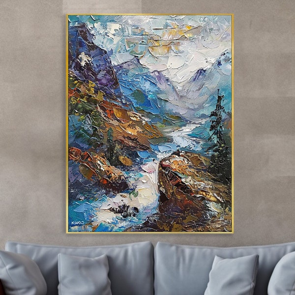 Art mural paysage abstrait forêt rivière Impressionnisme toile peinture à l'huile Palette couteau texture Bohème Déco salon dynamique Cadeau