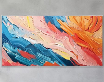 Paesaggio Fluviale Astratto Colorato Dipinto con Spatola 3D Stile Bohémien Su Tela Impressionismo Minimalista Decorativo Regalo Prezioso