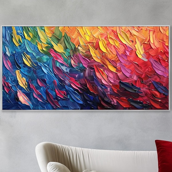 Arte de pared de textura bohemia en gran formato pintura al óleo de hojas de colores abstractas pintura a mano con espátula estilo