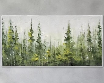 Peinture de paysage de forêt verte grande taille toile art personnalisé abstrait décoration salon cadeau de mariage déménagement Noël