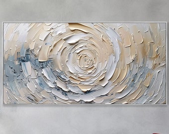 Tableau abstrait 3D tourbillonnant sur toile luxe moderne décor mural en tons gris et beige peinture à l'huile style plâtre original art