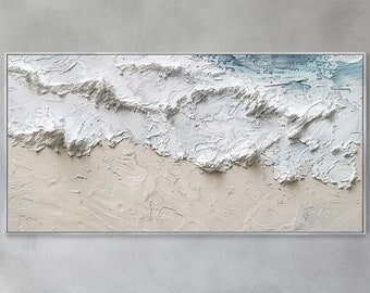 Dipinto a olio su tela in stile gesso bianco 3D Arte murale onda bianca originale Decorazione marittima moderna e elegante Astratta arte