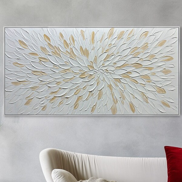 Art 3D de fleurs blanches texture au couteau paysage abstrait peinture à l'huile sur toile épanouissement printemps décor impressionnisme