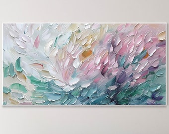 Soft Color Feathers Canvas Oil Painting 3D Abstract Leaf Landscape Original Petal Hand Canvas Art Creamy Texture Wall Decor Modern Chic Wall