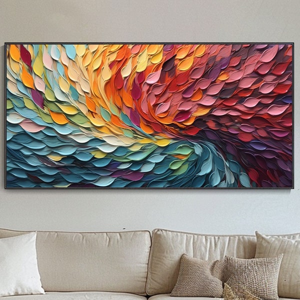 Abstract Leaves Art Decor, Original Colorful Oil Painting on Canvas, Modern Textured Wall Art, Custom Gift Painting, Living room Wall Decor