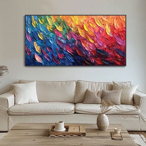 Large Boho Textured Wall Art Abstract Colorful Leaves Canvas Oil Painting Hand Thick Palette Knife Impressionist Landscape Decor For Bedroom Bild 6