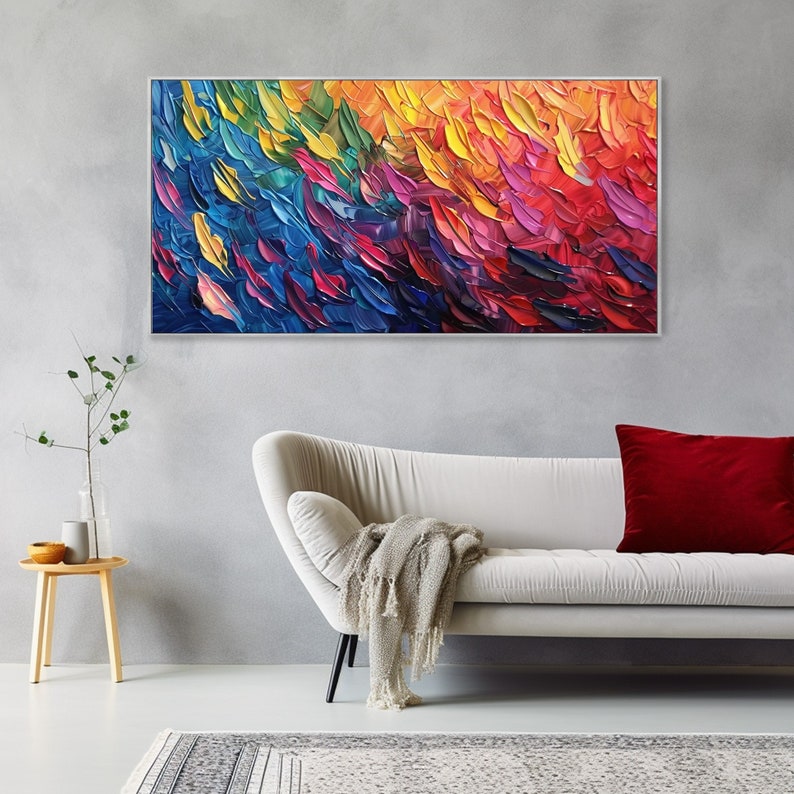 Large Boho Textured Wall Art Abstract Colorful Leaves Canvas Oil Painting Hand Thick Palette Knife Impressionist Landscape Decor For Bedroom Bild 1