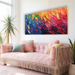 Large Boho Textured Wall Art Abstract Colorful Leaves Canvas Oil Painting Hand Thick Palette Knife Impressionist Landscape Decor For Bedroom Bild 3