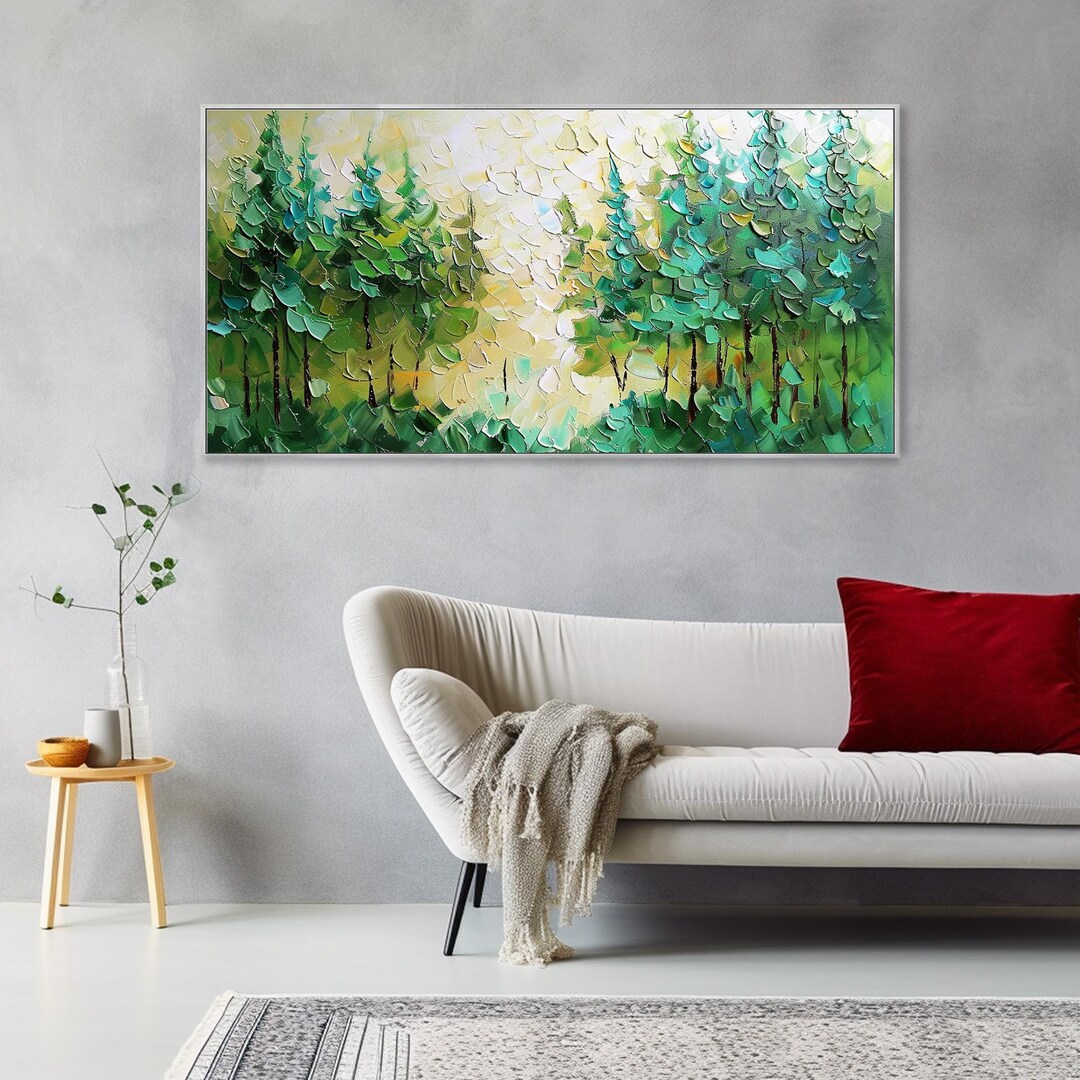 Green Forest Original Oil Painting on Canvas Impasto Tree Textured Wall ...