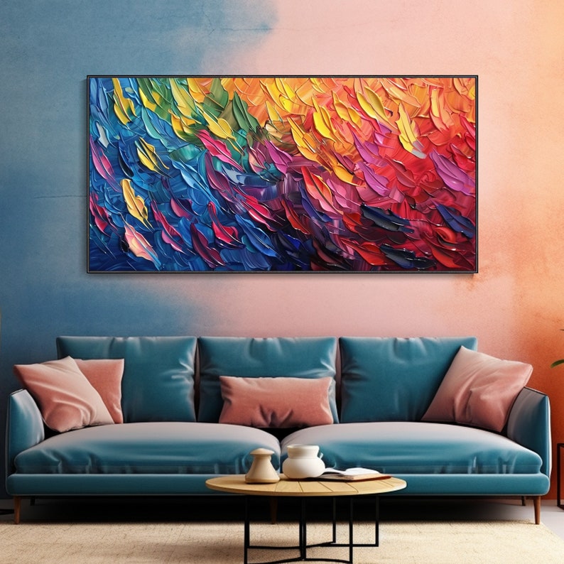 Large Boho Textured Wall Art Abstract Colorful Leaves Canvas Oil Painting Hand Thick Palette Knife Impressionist Landscape Decor For Bedroom Bild 7