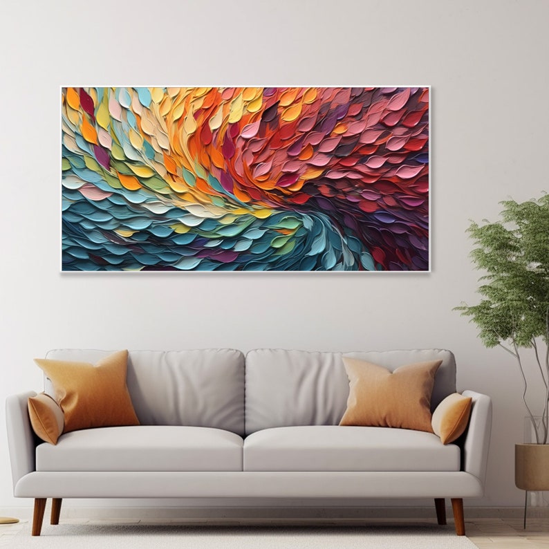 Dipinto a olio su tela originale multicolore, arte da parete di texture moderna, decorazione bohémien astratta dei petali, quadro immagine 6