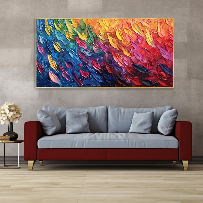 Large Boho Textured Wall Art Abstract Colorful Leaves Canvas Oil Painting Hand Thick Palette Knife Impressionist Landscape Decor For Bedroom Bild 4