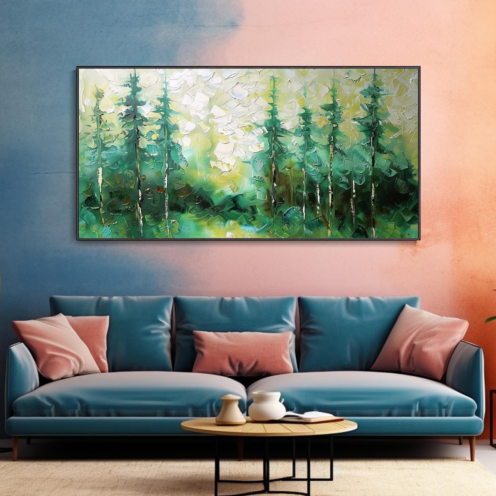 Large Green Forest Nature Scenery Wall Art Spring Trees Plants Canvas ...