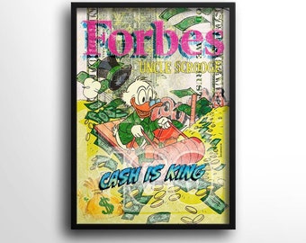 スクルージおじさんの「現金こそ王様」アートプリント、金融ポップアート