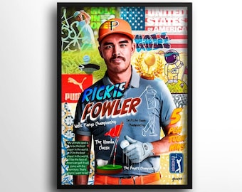 Rickie Fowler Poster, Golfer, Golf Kunst, Print, Sport, Golf Wall Decor