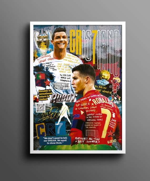 CR7 Cristiano Ronaldo Poster, Manchester United, Sports Wall Art