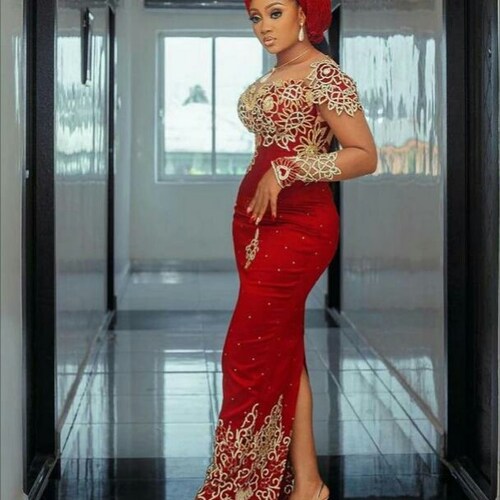 Long Fitted Lace Gown african Lace 